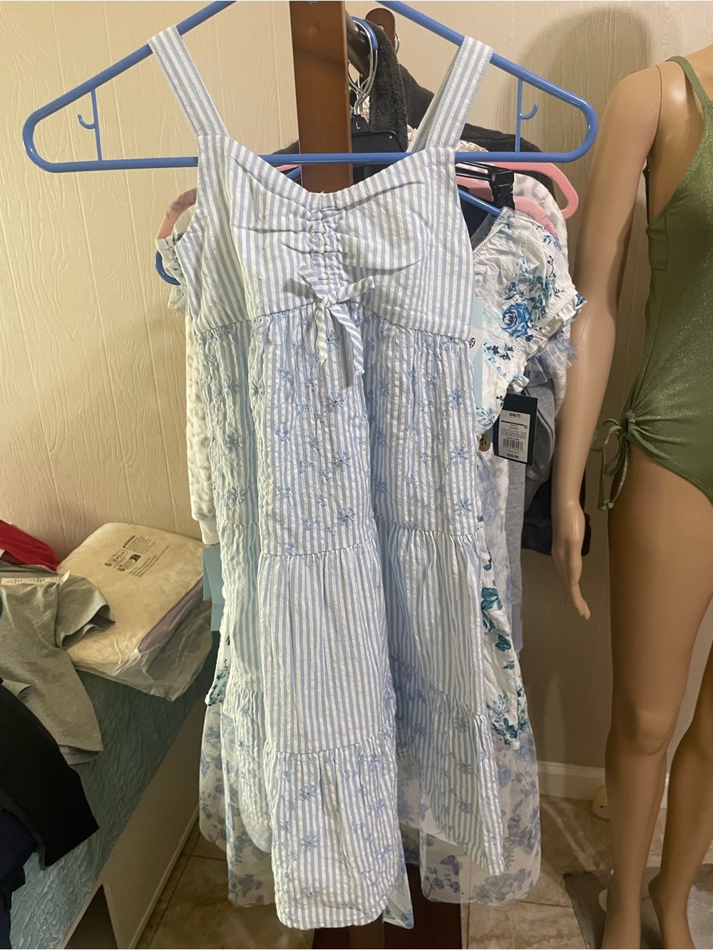 Target Light Blue and White Striped Floral Tiered Sundress